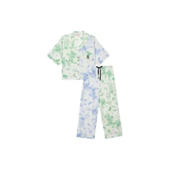 Victoria's Secret Pajama Set Women's Blue Green Multicolor Print
