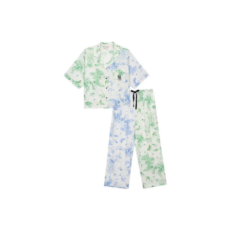 Victoria's Secret Pajama Set Women's Blue Green Multicolor Print-0
