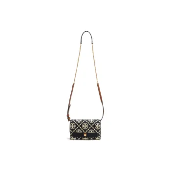 TORY BURCH T Monogram Genuine Leather Trim Shoulder Bag Crossbody Bag Regular Women's Black