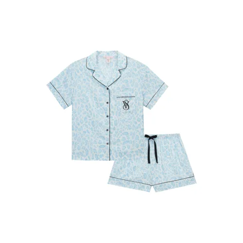 Victoria's Secret Pajama Set Women's Blue Leopard Print