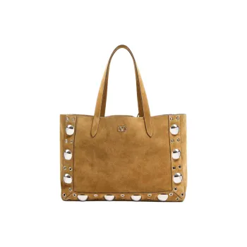 Valentino Suede Tote Bag Shopping Bag Handbag Shoulder Bag Medium Size Women's Havana Beige