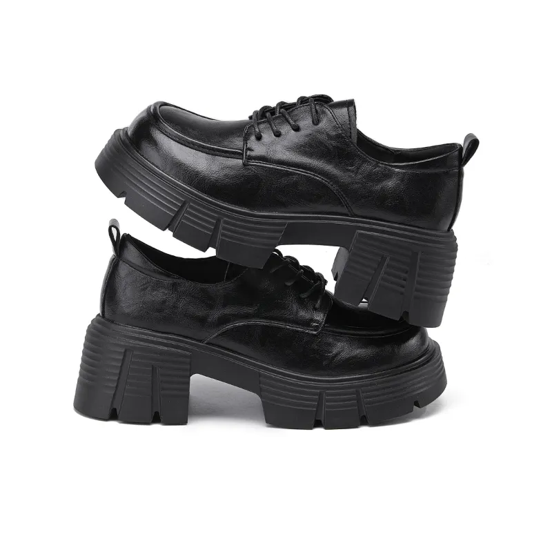 La Chapelle 6.5cm Platform Height Increasing British Style Small Leather Shoes Casual Single Shoes Women's Black-3