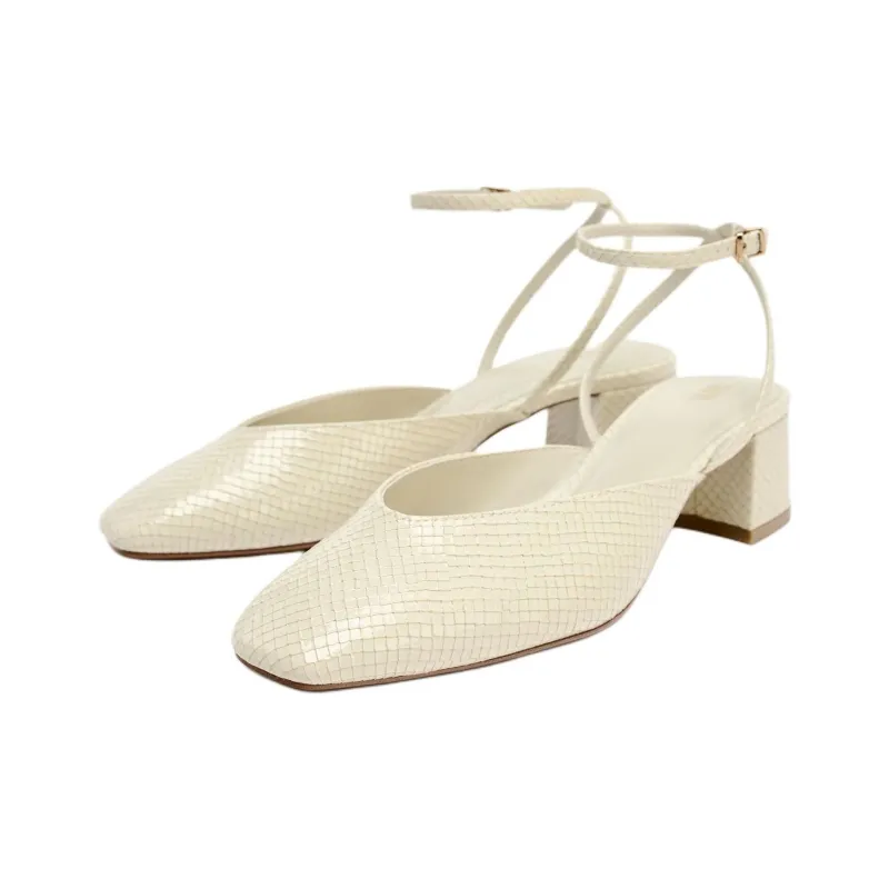 ZARA Chunky Heel High Heels Women's Beige-1