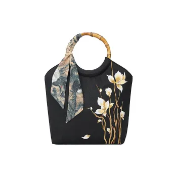 Boniu Embroidered Fabric Handbag Women's Black