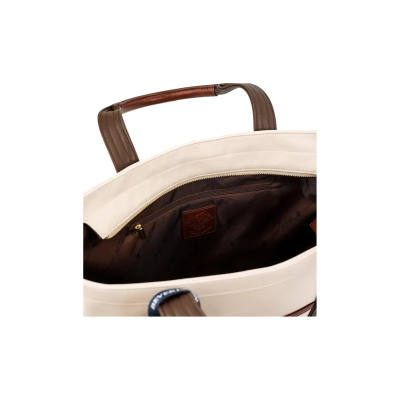 BEVERLY HILLS POLO CLUB Polyurethane Handbag Women's Ivory With Dark Brown Accents-4