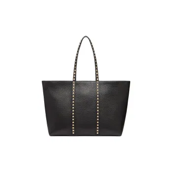 Valentino ROCKSTUD Grained Calfskin Tote Bag Shopping Bag Shoulder Bags Women's Black