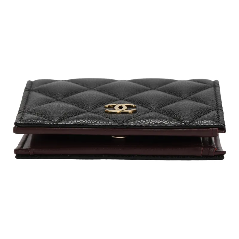 CHANEL Leather Wallet Mini Women's Black-3
