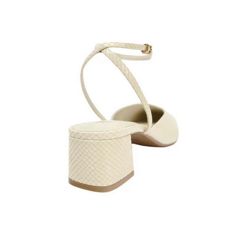ZARA Chunky Heel High Heels Women's Beige-4