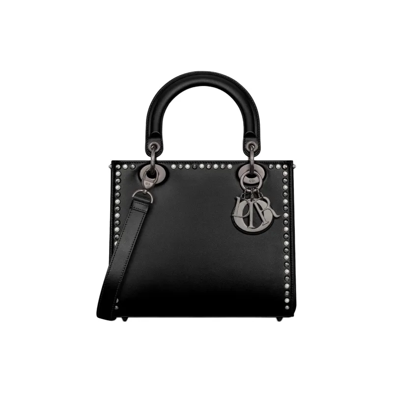 DIOR Lady Dior Calfskin Tote Bag Shopping Bag Shoulder Bag Crossbody Bag Handbag Medium Size Women's Black-0