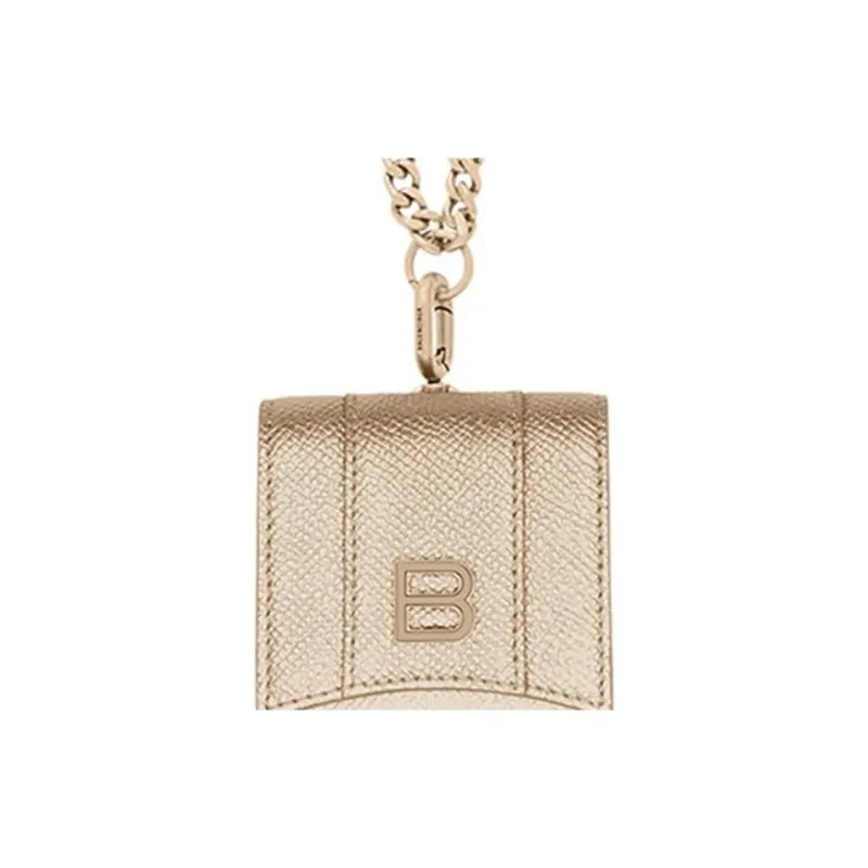 Balenciaga Hourglass Soft Textured Cow Leather Necklace Pouch One Shoulder Crossbody Earphone Case Women's Light Gold-2