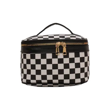 Boniu Polyurethane Makeup Bag Regular Women's White Pink/Brown
