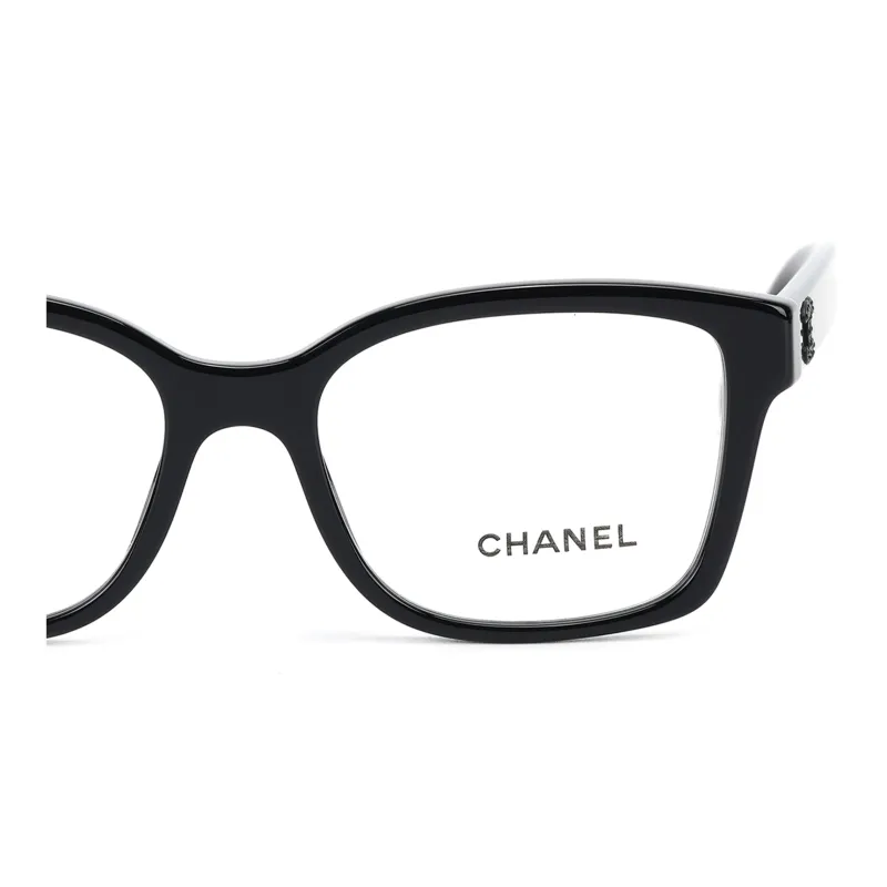 CHANEL Square Plate Frame Irregular Shape Eyeglass Frames Unisex Black-3