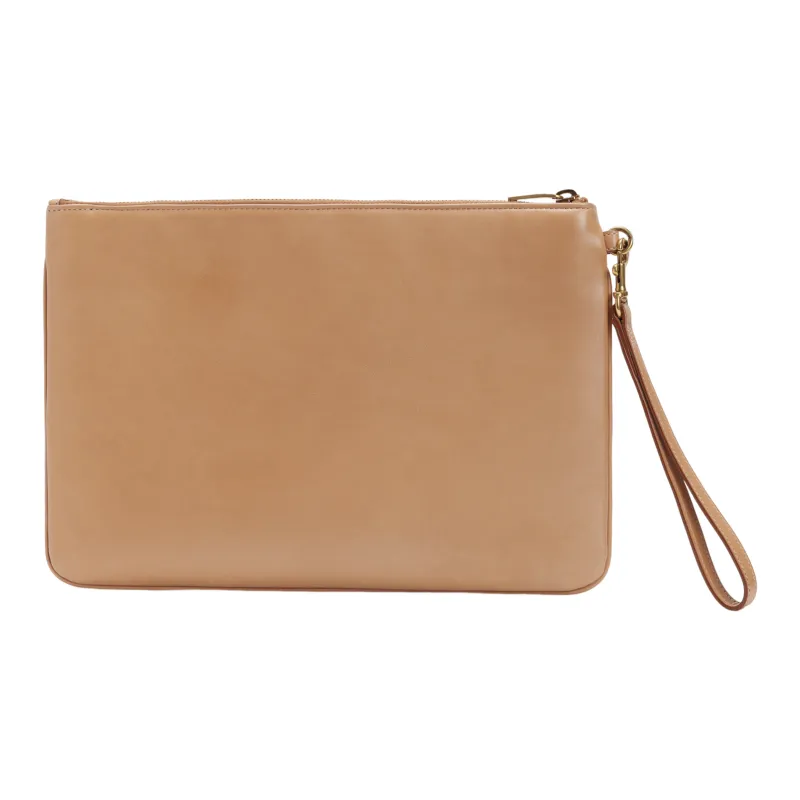 SAINT LAURENT Rive Gauche Calfskin Beach Bag Wrist Bag Clutch Men's Brown-2