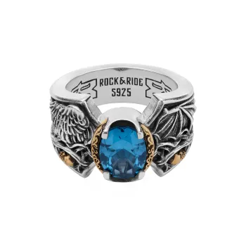 ROCK&RIDE 925 Sterling Silver Inlaid With Blue Spinel And Copper Rings Men's