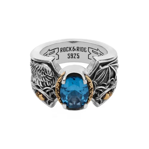 ROCK&RIDE 925 Sterling Silver Inlaid With Blue Spinel And Copper Rings Men's