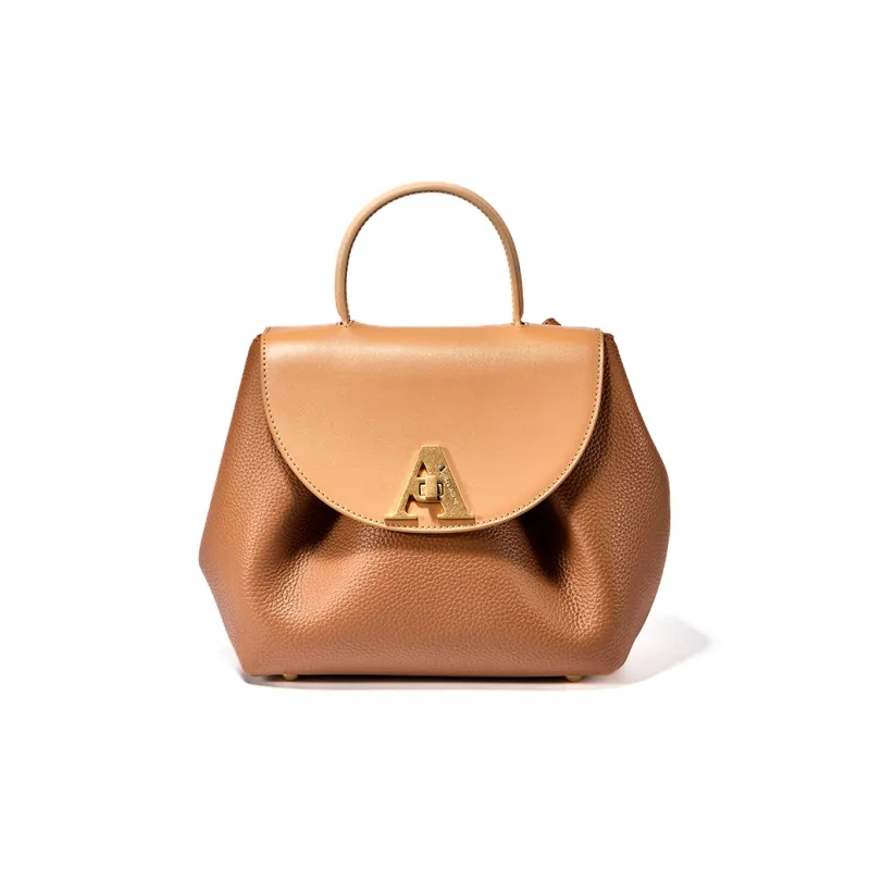 AQUASCUTUM Litchi Grain Cow Leather Shoulder Bag, Crossbody Bag, Handbag Medium Size Women's Brown-0