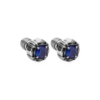 ROCK&RIDE 925 Sterling Silver With Blue Zircon Inlaid Stud Earrings Unisex