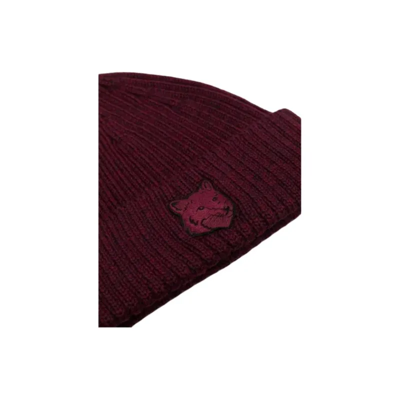 Maison Kitsune Bold Fox Head Patch Knitted Beanie-4