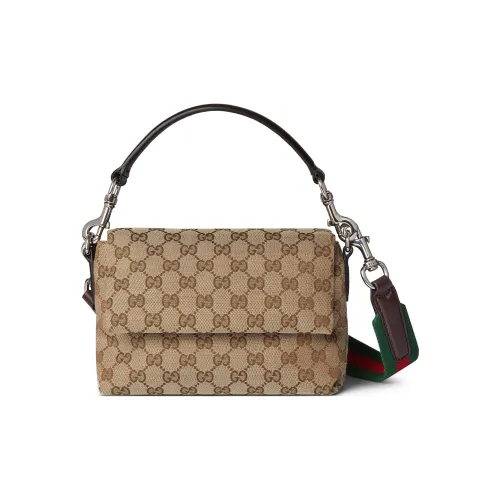 GUCCI Canvas Canvas Bag Shoulder Bag Crossbody Bag Handbag Small Size Men's Beige & Dark Brown