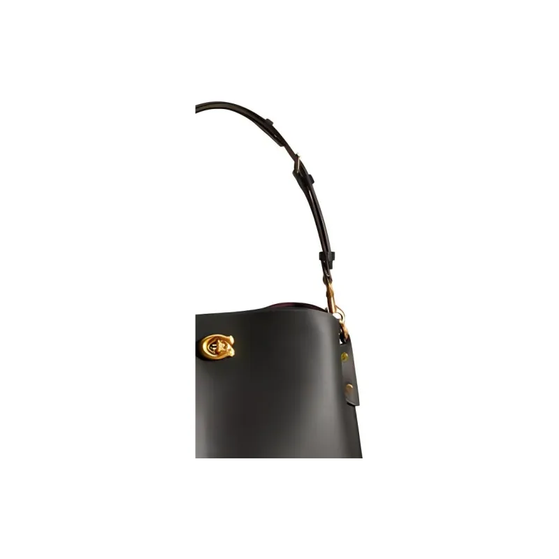 COACH Willow Knob Solid Color Polished Pebble Pattern Leather Handbag, Shoulder Bag, Crossbody Bag Tubas Women's Black-2