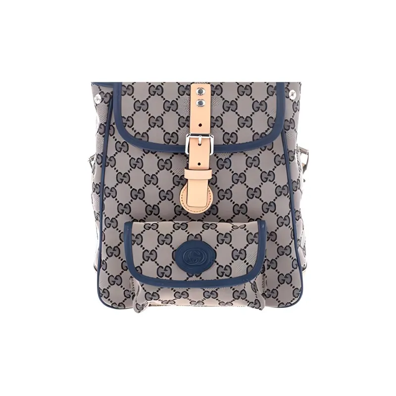 GUCCI Canvas With Leather Backpack Kids' Gray/Blue/Beige-3
