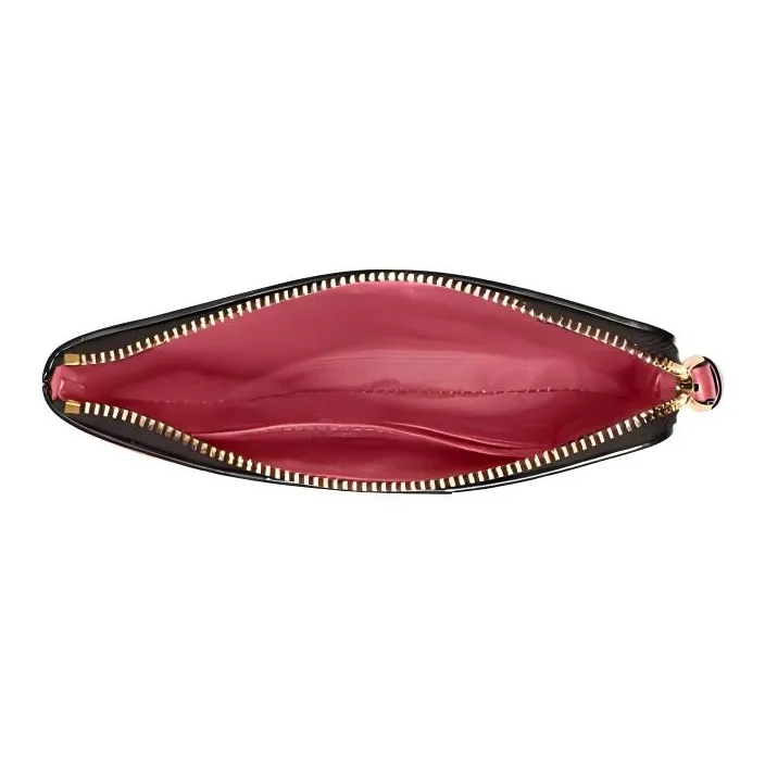 COACH Corner Zip Canvas With Leather Card Holder Small Size Women's Strawberry Red/Khaki-2