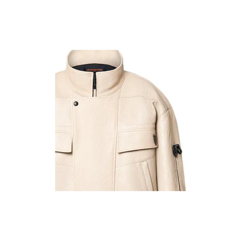 LOUIS VUITTON Zipper Accent Grained Leather Biker Jacket-4