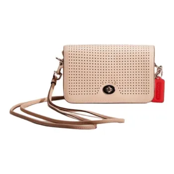 COACH Penny Leather Shoulder Bag Small Size Women's Beige