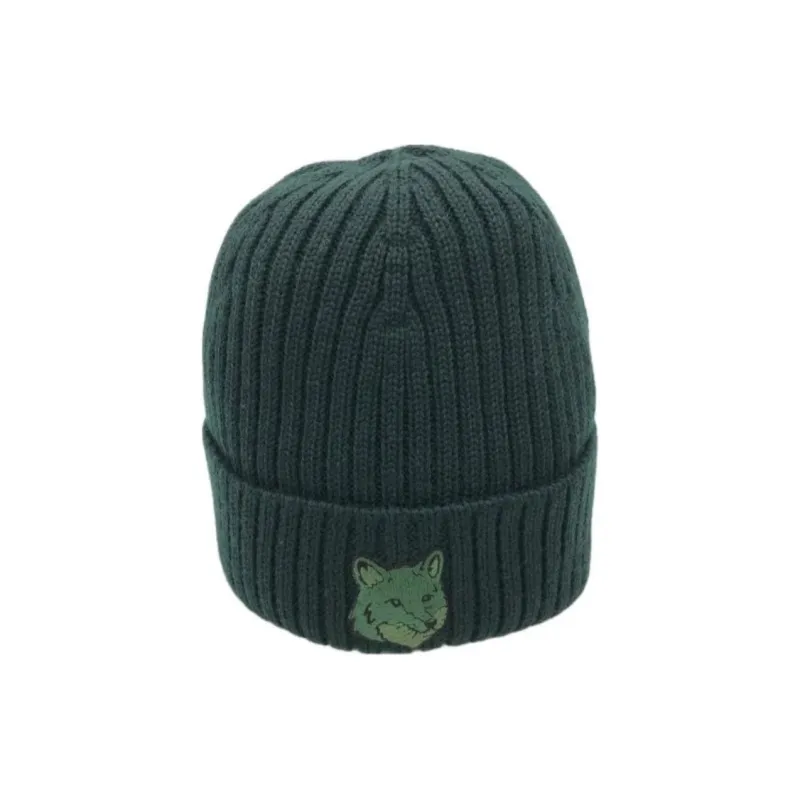 Maison Kitsune Bold Fox Head Patch Knitted Beanie-2