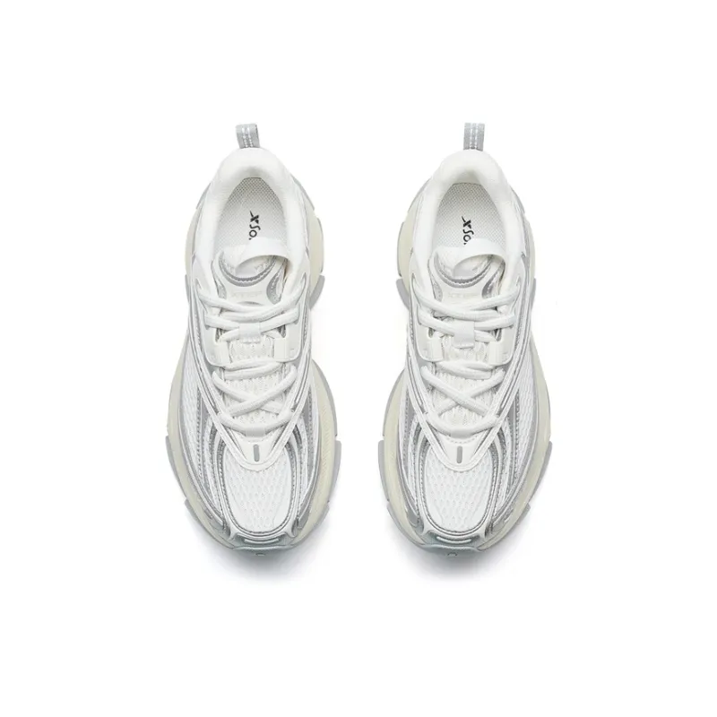XTEP Basque 2 Abrasion Resistant Lightweight Height Increasing Low Top Casual Shoes Women's Sail White Silver-3