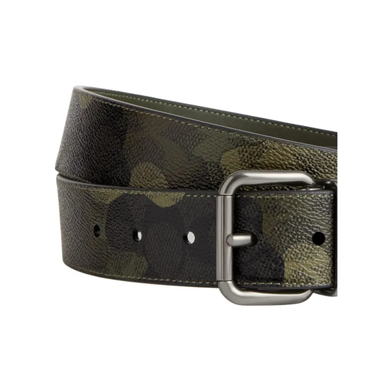 COACH Canvas, Calfskin Leather Belts Unisex Green Width 3.8cm-1