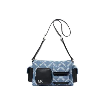MICHAEL KORS DAKOTA Fabric With Split Cow Leather Crossbody Bag, Shoulder Bag Medium Size Women's Denim Blue & Black
