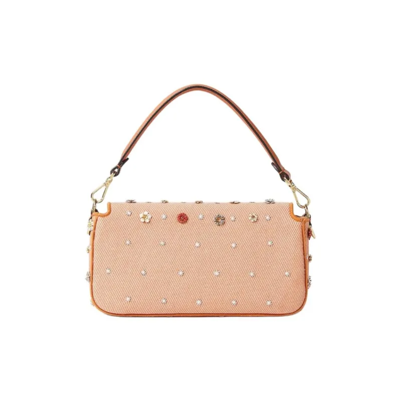 FENDI Denim Shoulder Bag Crossbody Bag Handbag Medium Size Women's Orange-2