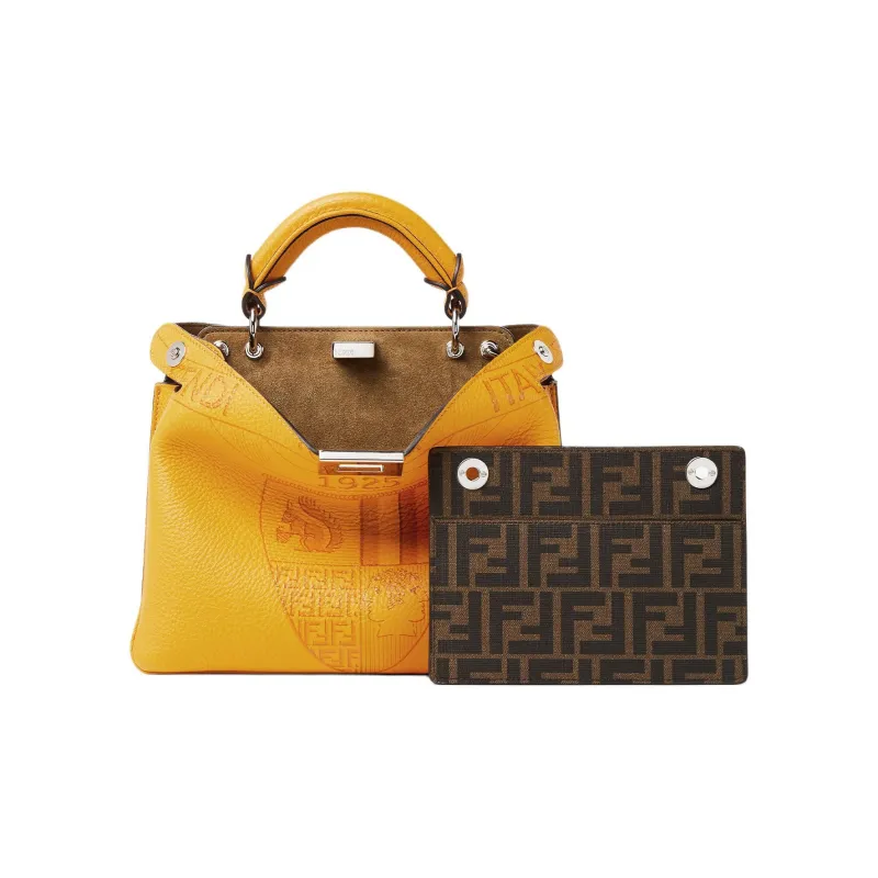 FENDI Peekaboo Calfskin Tote Bag, Shopping Bag, Shoulder Bag, Handbag Small Size Unisex Yellow-1