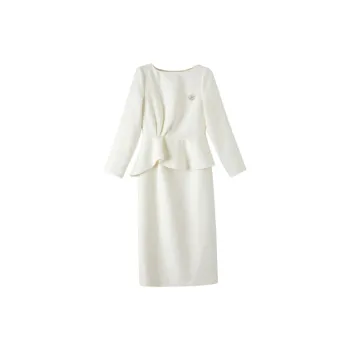 Late White Long Sleeved Dress Women's Ecru