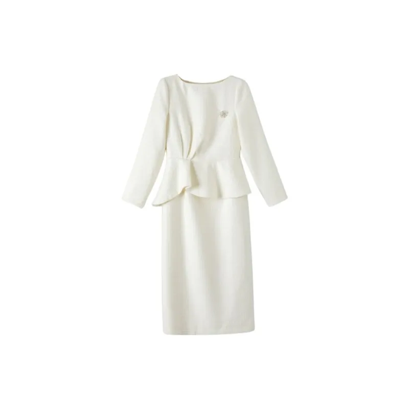 Late White Long Sleeved Dress Women's Ecru-0
