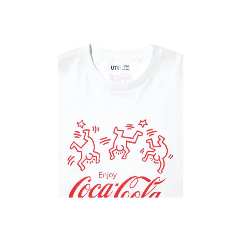 Keith Haring X Coca cola X UNIQLO Keith Haring X Coca Cola Collaboration T Shirts Unisex White-2