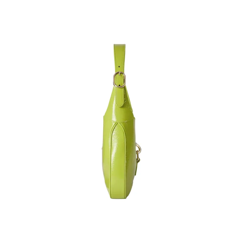 GUCCI Jackie 1961 Patent Leather Handbag, Shoulder Bag Trumpets Women's Bright Green-3