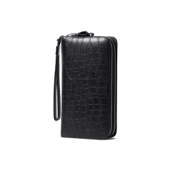 LARTIGENT Top Grain Cow Leather Money Clip Multiple Card Slots Clutch Wrist Bag Wallet Men's Black