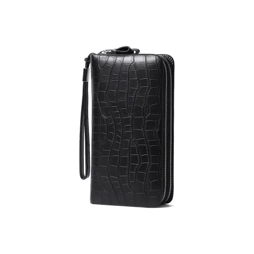 LARTIGENT Top Grain Cow Leather Money Clip Multiple Card Slots Clutch Wrist Bag Wallet Men's Black