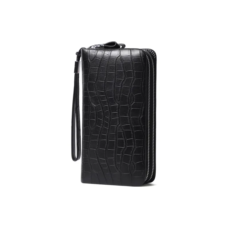 LARTIGENT Top Grain Cow Leather Money Clip Multiple Card Slots Clutch Wrist Bag Wallet Men's Black-0