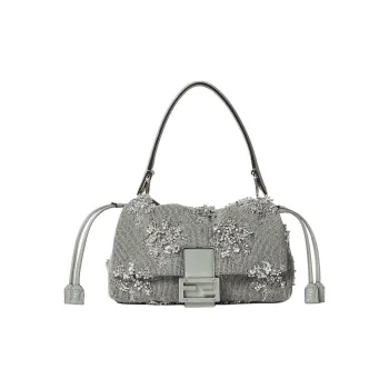 FENDI Baguette Polyester Handbag, Shoulder Bag Medium Size Women's Green