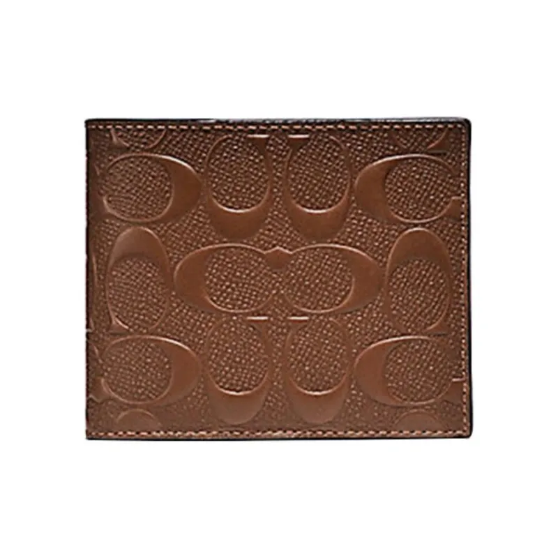 COACH 3 IN 1 Wallet Leather Cropped Foldable Card Holder Wallet Unisex Tan-0