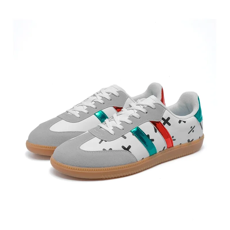 Team Bees Wear-Resistant Slip-Resistant Lightweight Low-Top Skateboard Shoes Unisex White Gray-2