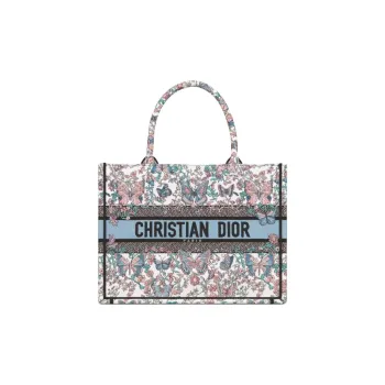 DIOR Cotton Tote Bag, Shopping Bag, Handbag Medium Size Women's White & Blue