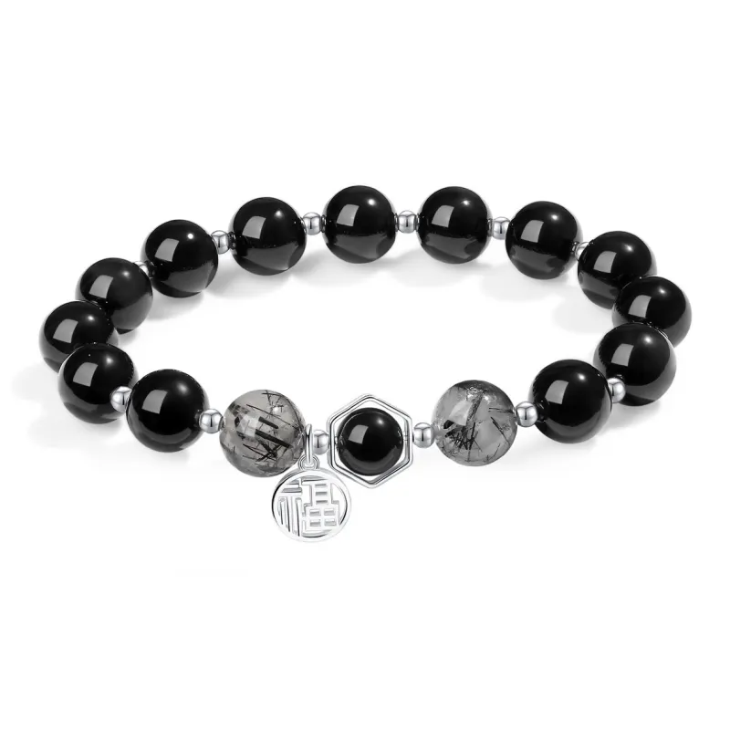 PUTUOSHANWENCHUANG Obsidian Bracelets Unisex-2