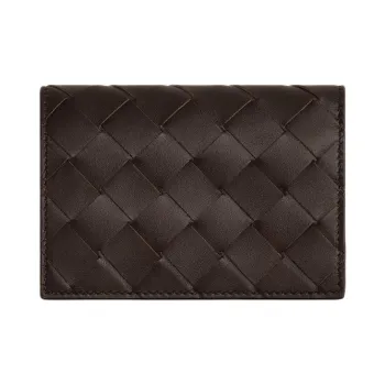 Bottega Veneta Intrecciato Calfskin Card Holder Men's Dark Brown With Matcha