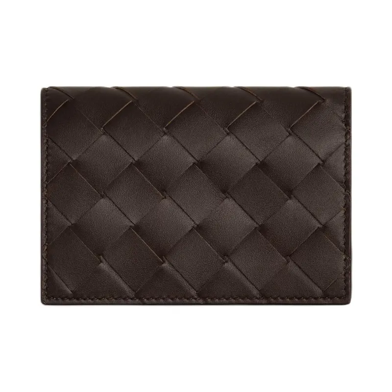 Bottega Veneta Intrecciato Calfskin Card Holder Men's Dark Brown With Matcha-0
