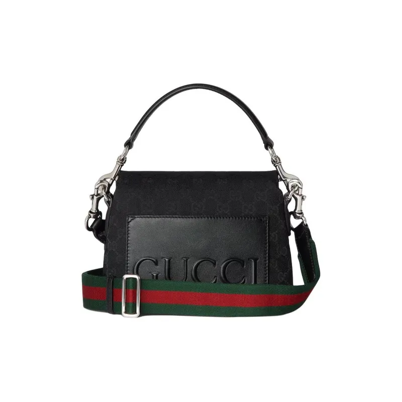 GUCCI Canvas Shoulder Bag Crossbody Bag Handbag Small Size Unisex Black-3