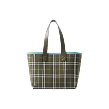 Burberry Cotton And Canvas Bag, Tote Bag, Shopping Bag, Shoulder Bag Regular Small Size Women's Olive Green